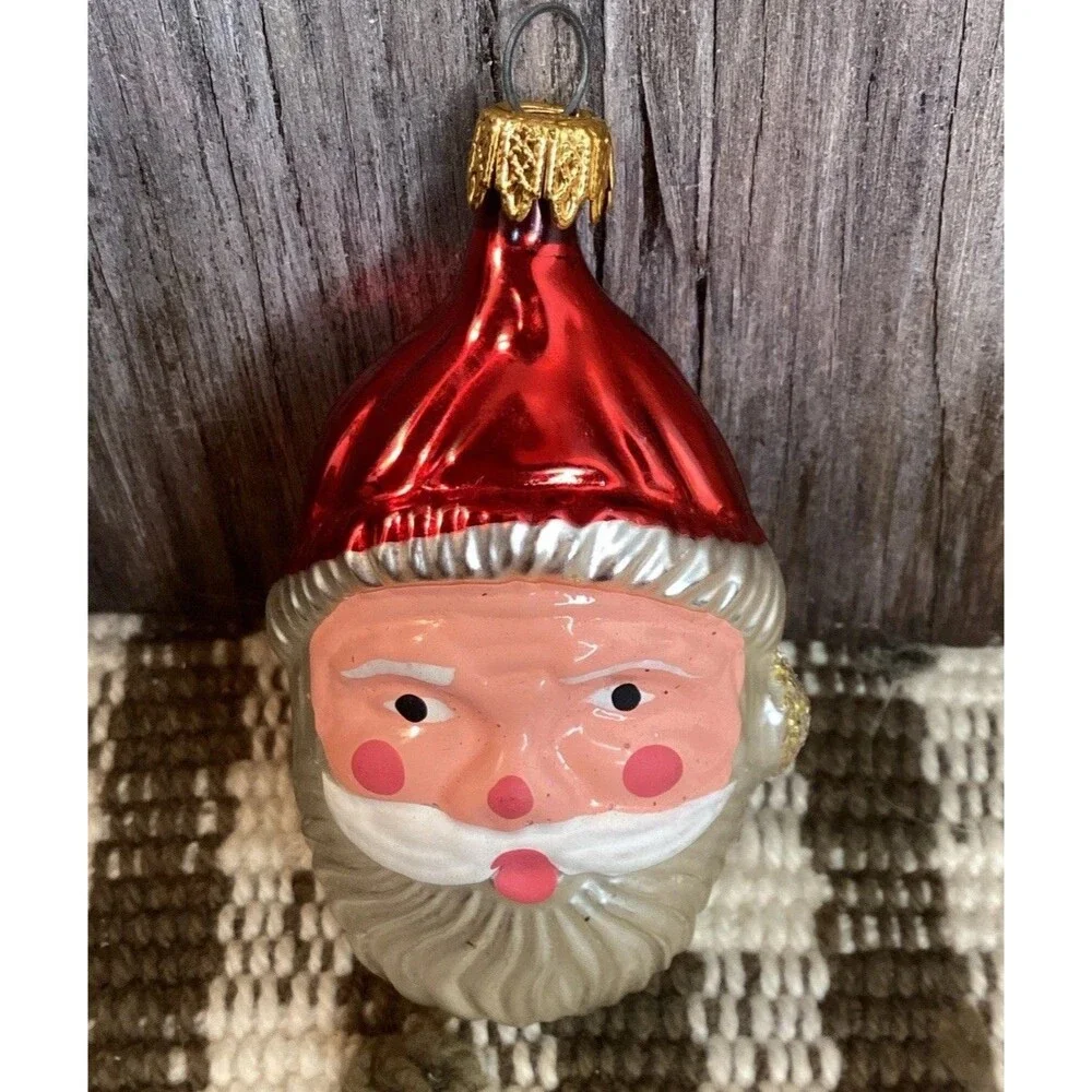 Vintage Blown Glass Santa Face Christmas Ornament Holiday Decor Columbia